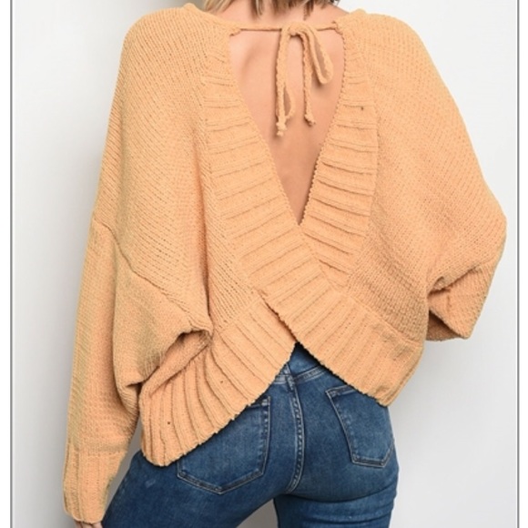 Sweaters - LAST 1: Knit Mustard Cross-back Sweater